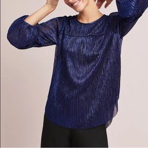 Anthropologie Sz M Metallic Pleated Blouse by Moulinette Soeurs EUC